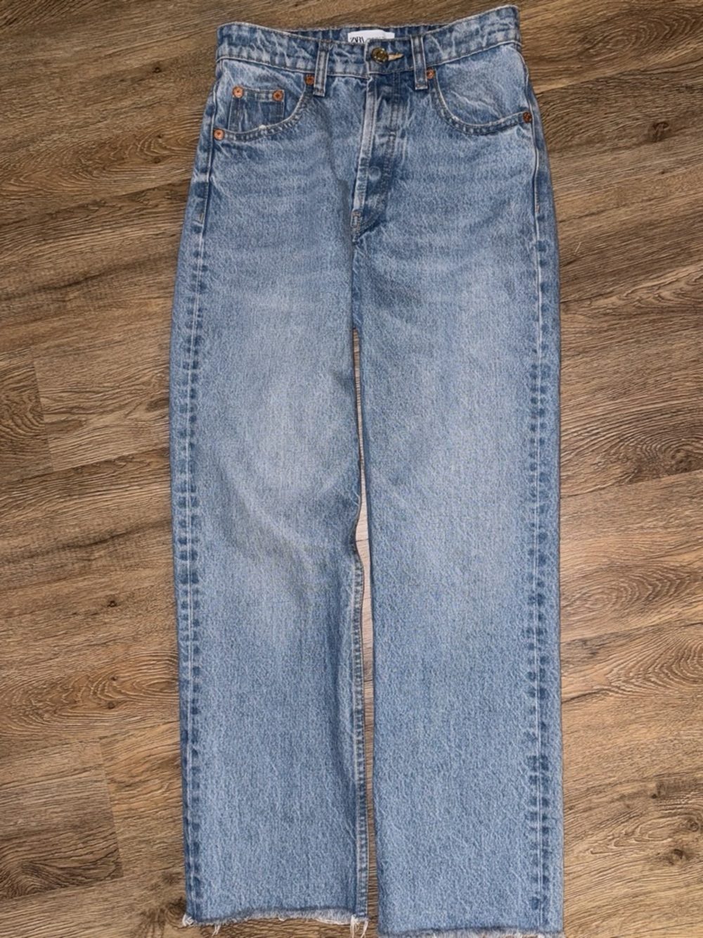 ZARA Light Blue High-Rise Straight Jeans